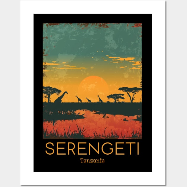 A Vintage Travel Illustration of Serengeti National Park - Tanzania Wall Art by goodoldvintage